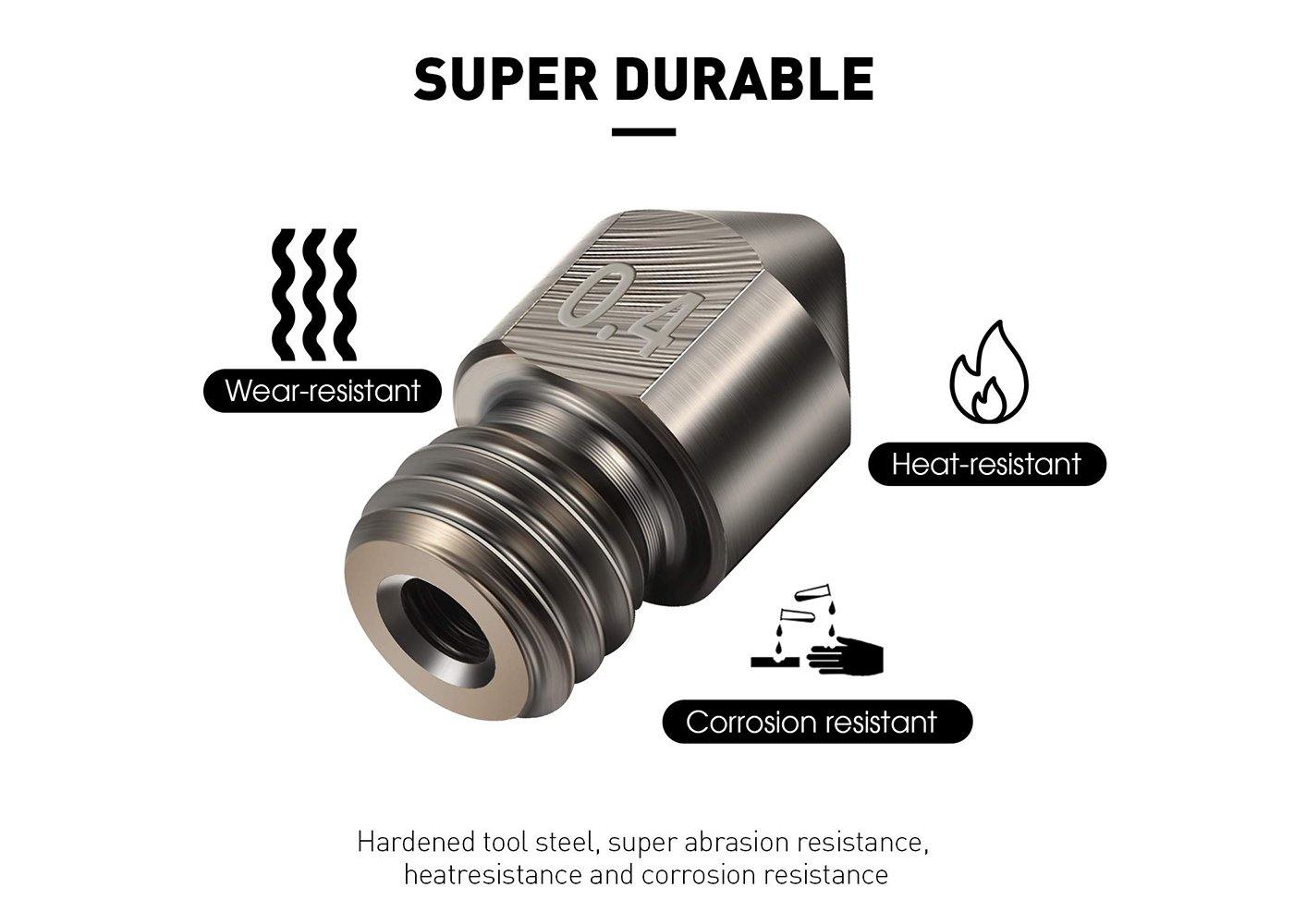 Hardened Stainless Steel with Tungsten MK8 Nozzles * 10 - JGMaker3D