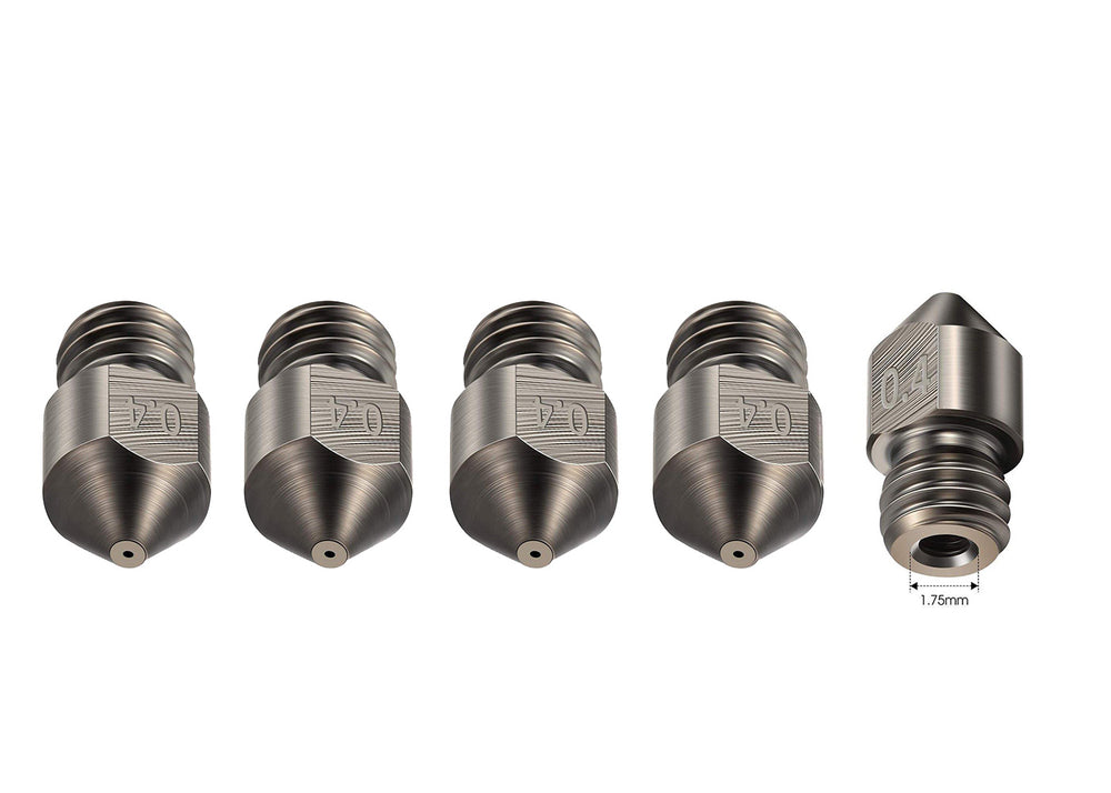 6-Pack Hardened Steel MK8 3D Printer Nozzles - 0.4mm, 1.75mm, High Temp For Carbon Fiber, Ender 3, CR-10